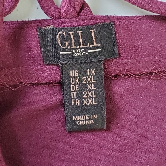 G.I.L.I. Lace-up Midi Dress Size 1X Stretch Faux Suede V-Neck Party Burgundy - Picture 13 of 15